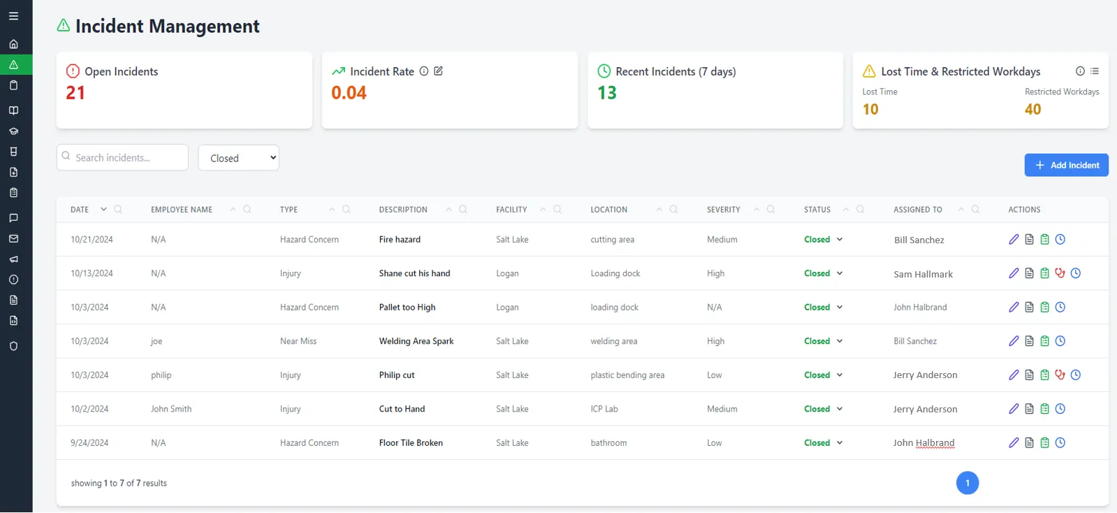 Safety Management System Interface - Incident Tracking Dashboard